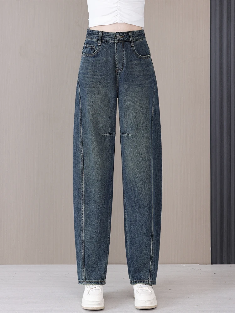 

Джинсы-бананы с высокой талией свободного кроя для женщин: модные ретро-брюки на весну-осень, удобные, дышащие, из денима