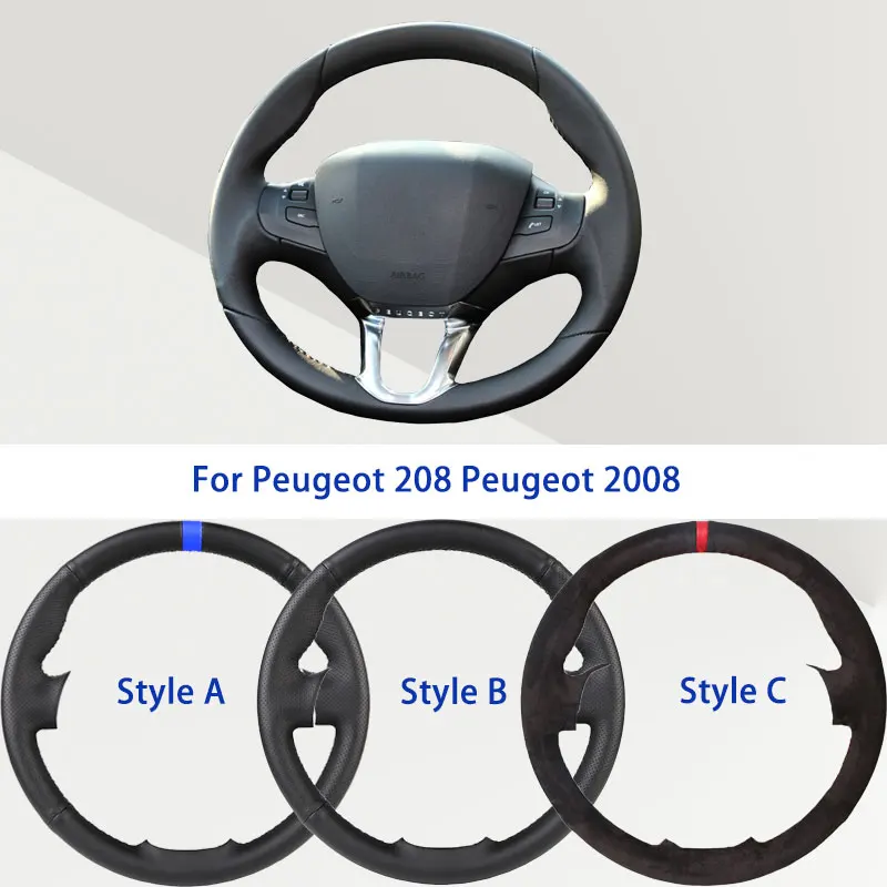 

OEM черный чехол на руль из синтетической кожи из микрофибры для Peugeot 208 2008, DIY мягкая амортизирующая автомобильная ручка