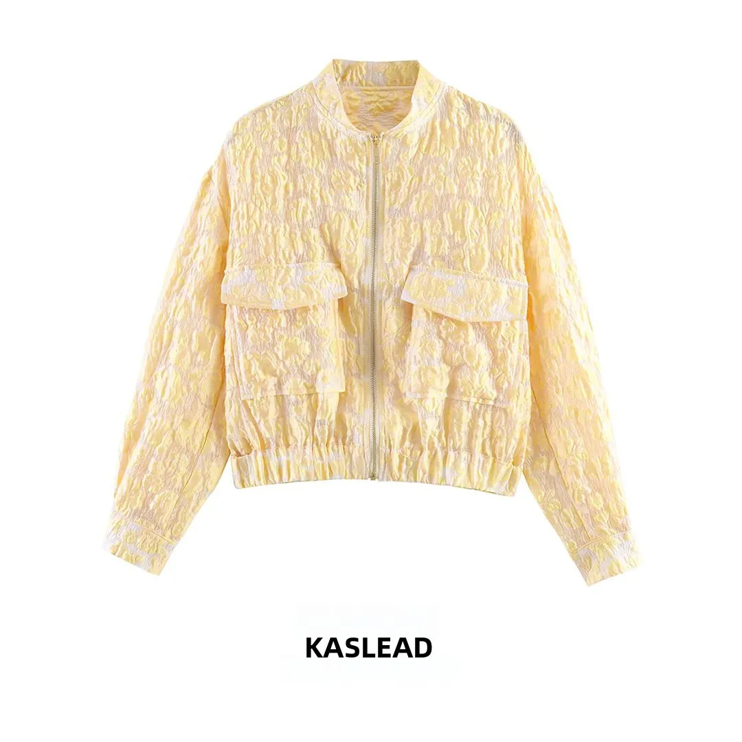 

KASLEAD New Fashionable Simple Embroidered Pilot Jacket Women's Outerwear 8741105 Polyester Fiber Long Sleeve Zipper Closure