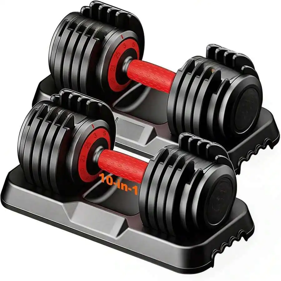 Adjustable Dumbbell Set 10-In-1 25/55/90lb Locking System Storage Tray Fast Adjust Non-Slip Grip Home Gym Workout