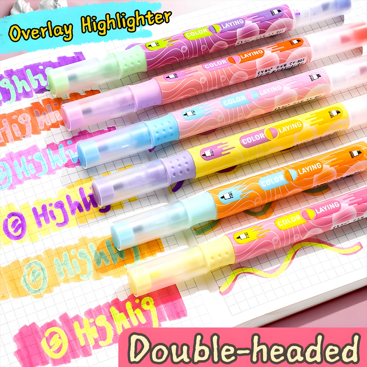 

6pcs Dual Tip Color Changing Highlighters Set Gradient Pastel Markers for Students Handmade Aesthetic Note Taking Book Supplies