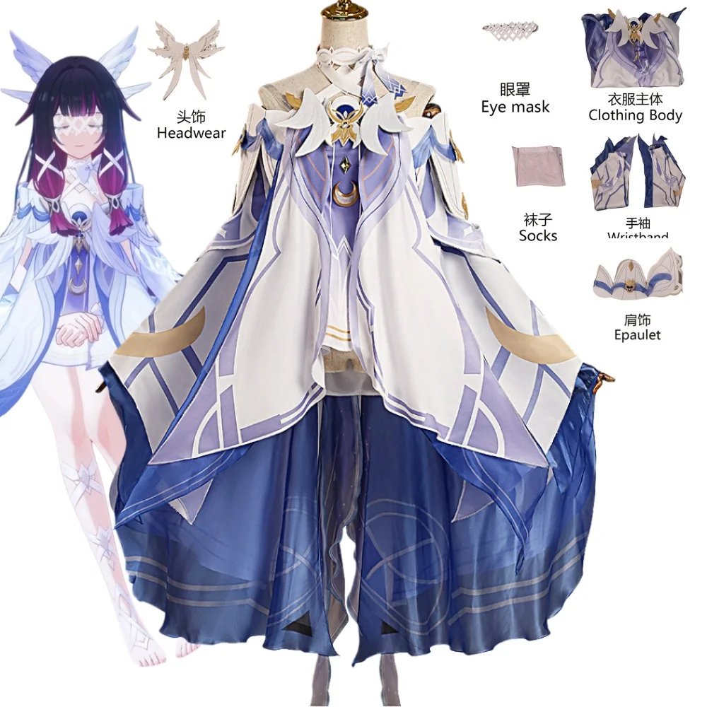 أزياء جينشين إمباكت كولومبينا هيبوسيلينيا التأثيرية أزياء أنيمي لعبة دامسيليت مون مايدن كوتار ملابس حفلات الهالوين وأعياد الميلاد