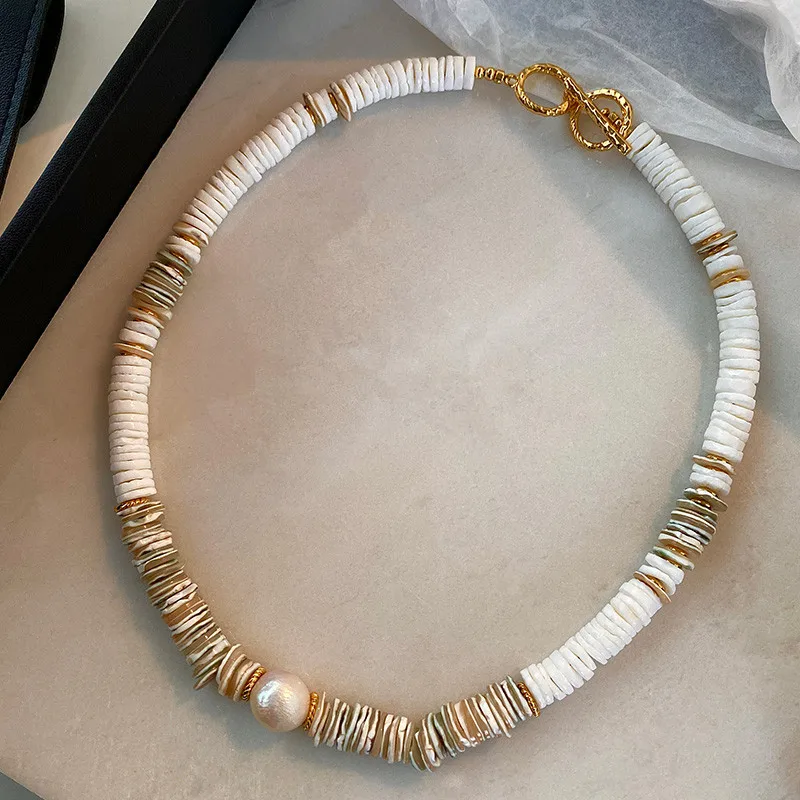 Dopamine Colorful Baroque Irregular Freshwater Pearl Shell Chip Beaded Necklace For Women Light Luxury Niche Fashion Jewelry