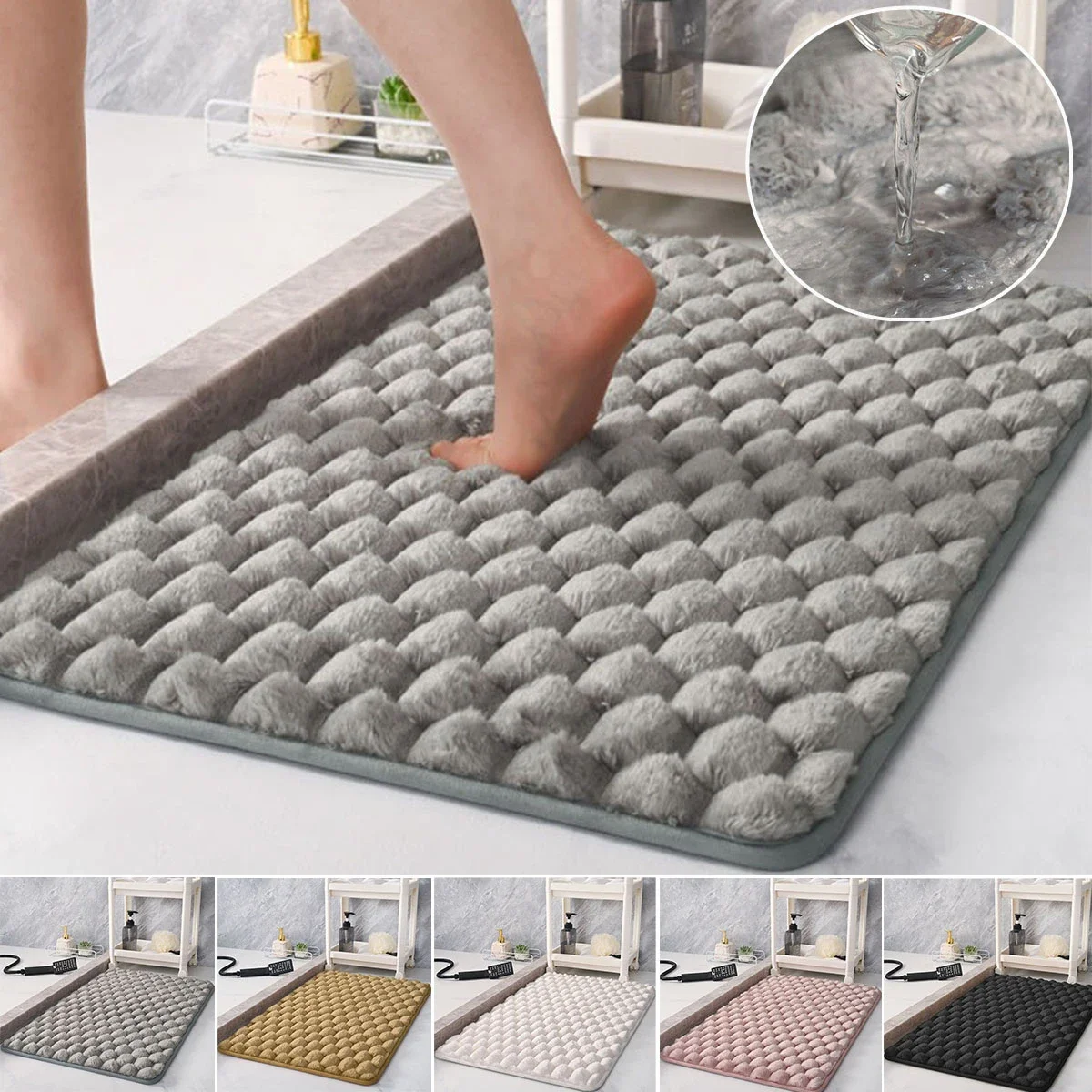 Flannel Large Particle Bathroom Anti Slip Mat in Wash Basin Bathtub Side Floor Rug Shower Room Doormat  Memory Foam  욕실 매트