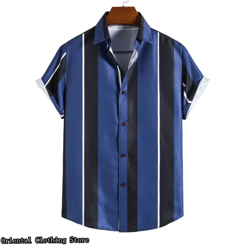

Men's casual shirt summer buttoned short-sleeved striped print breathable comfortable shirt for work outdoor vacation business
