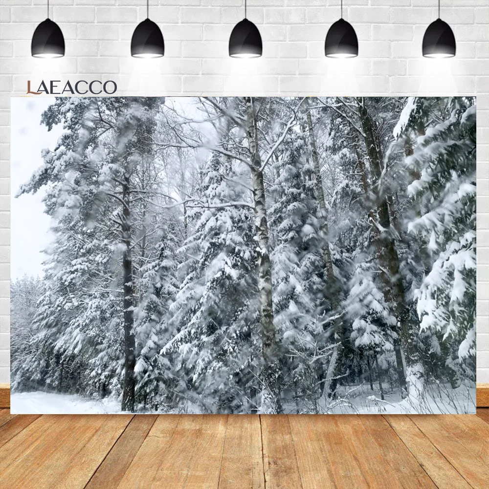 Laeacco Christmas Forest Backdrop Winter Wonderland Snow Glitter Xmas Pine Trees Family Festival Party Photography Background