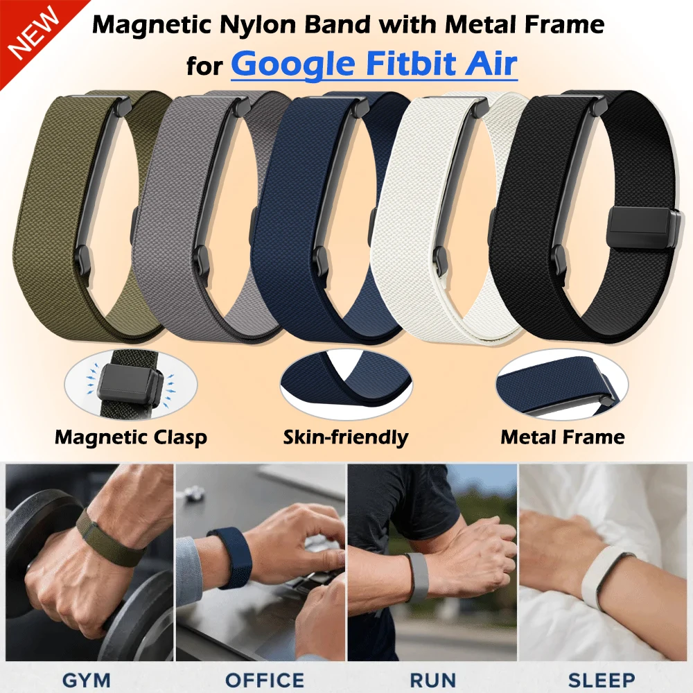 2/3 Stück integriertes Metallrahmen-Nylonband für Google Fitbit Air, leichtes magnetisches Sport-Nylonband für Google Fitbit Air