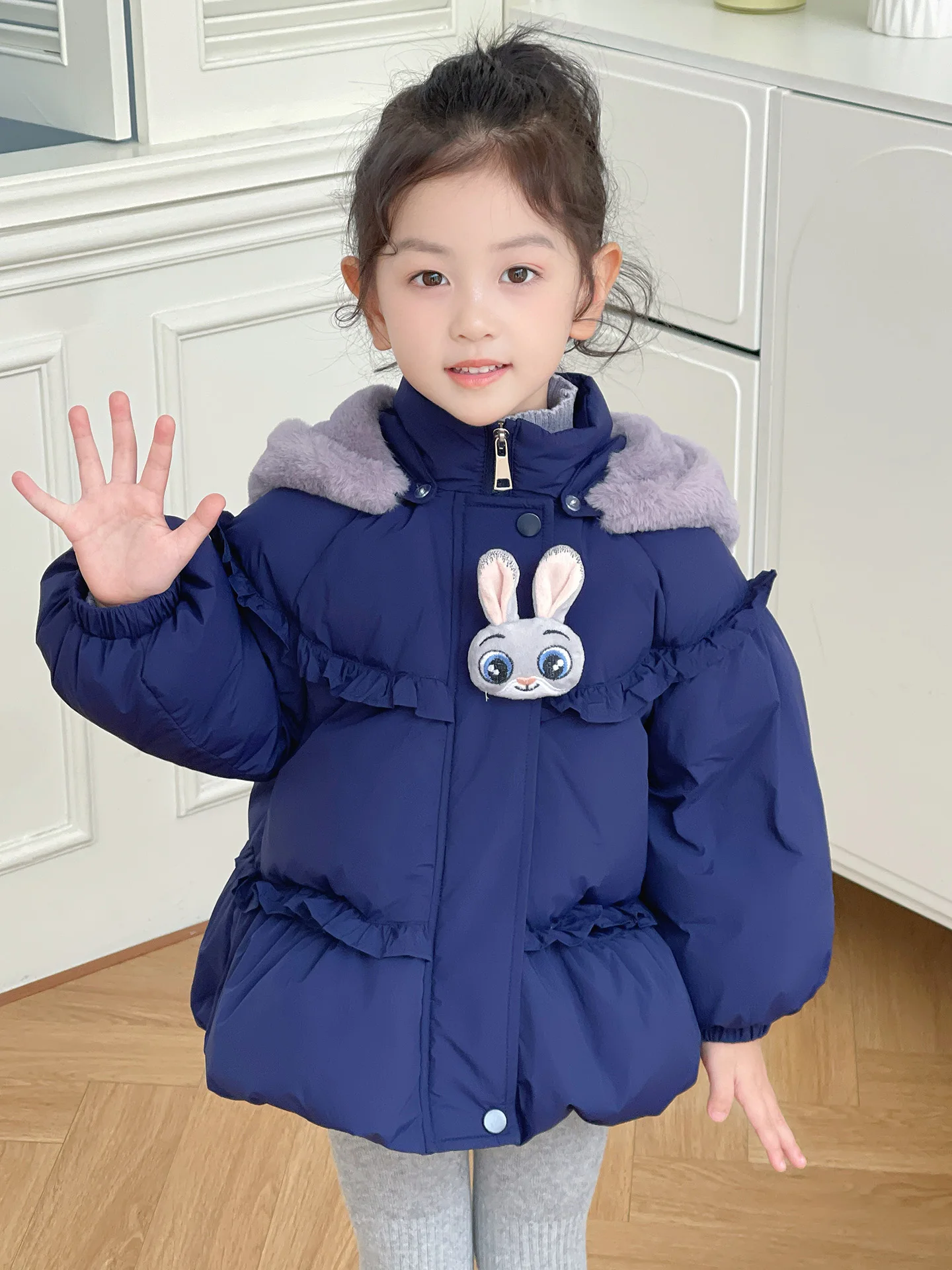 여아용 겨울 다운 재킷 중간 길이 귀여운 어린이 외투 화이트 다운 코트