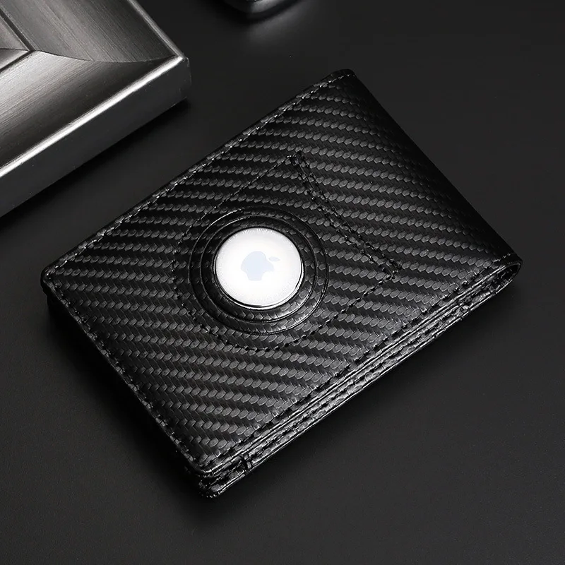 AirTag RFID Wallet Leather RFID Wallet Suitable for Men without Air Tag Thin Card Holder Money Clip Purse Carbon Fiber PULeather