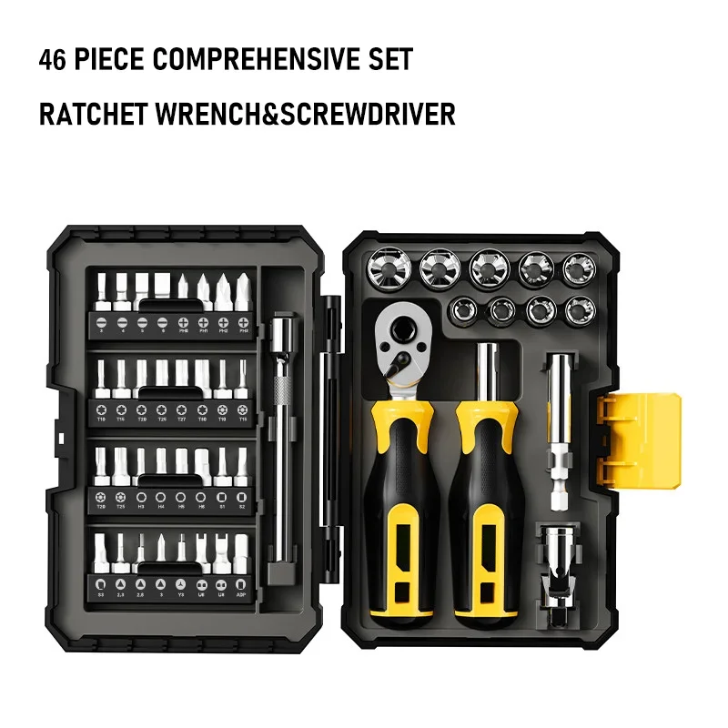 Ratchet Wrench Set with Box Multi-function Carbon Steel Wrench Set Heat Resistant Ratchet Wrench for Car Repair