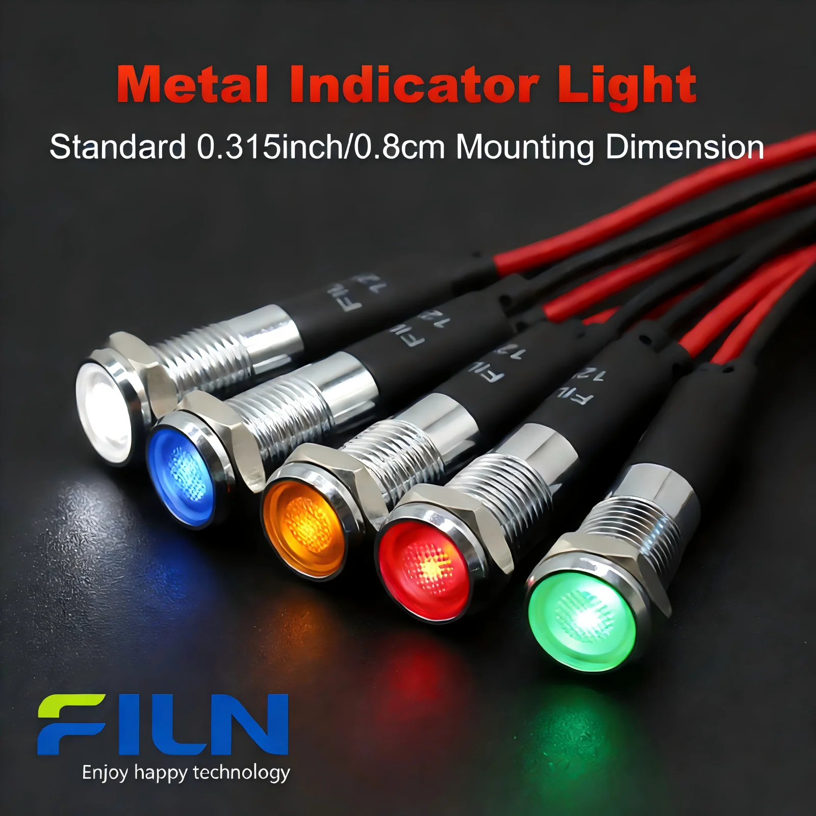 FILN 1pc 8mm Metal LED Indicator Light 12V/24V/110V/220 Wired Waterproof  Signal Lamp for Car Boat Industrial Control Panel