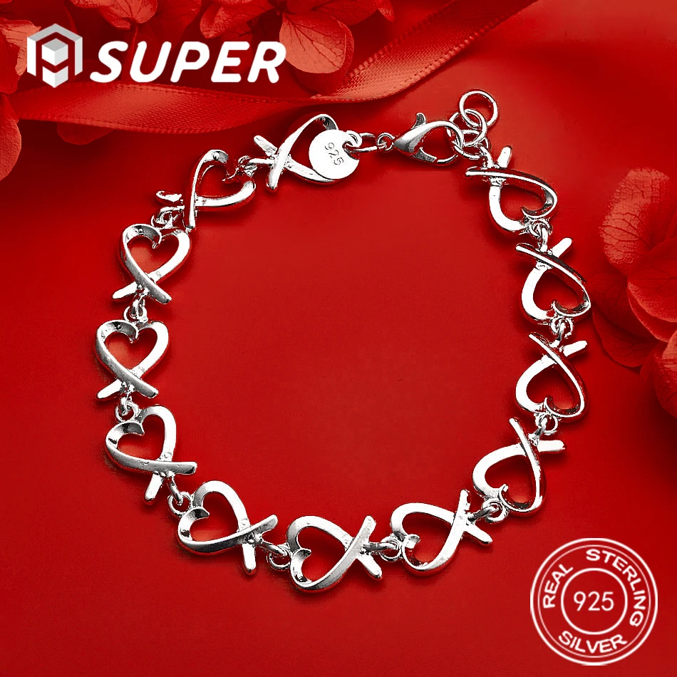 

ALISuper 925 sterling silver exquisite heart-shaped bracelet fashion women's jewelry wedding party accessories girlfriend gift