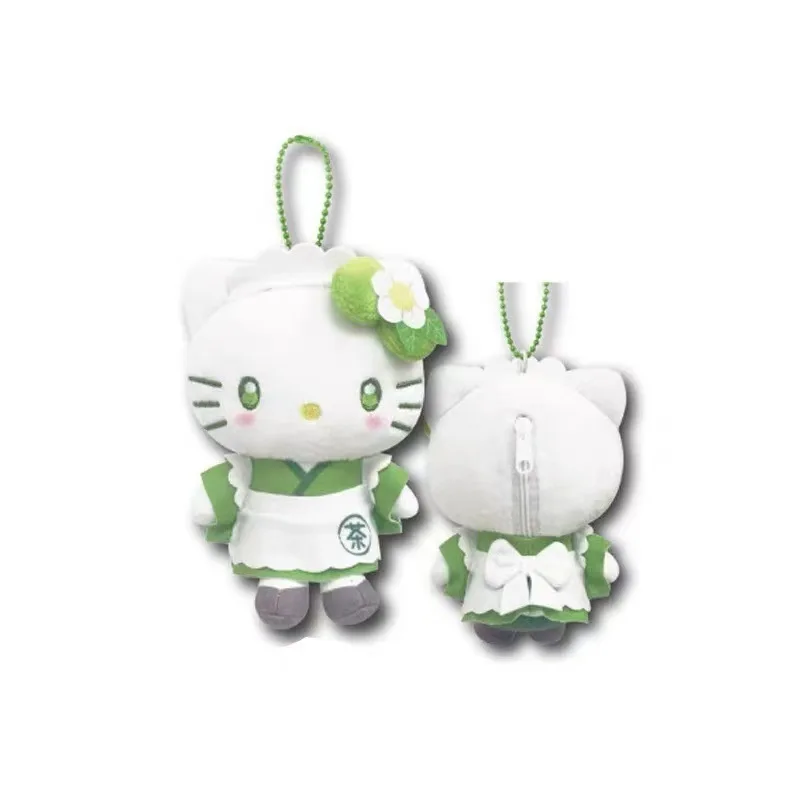 Sanrio Fresh Green Matcha Maid Hello Kitty Plush Toy Small Pendant Melody Cartoon Backpack Zipper Pendant Cute Keychain Gifts