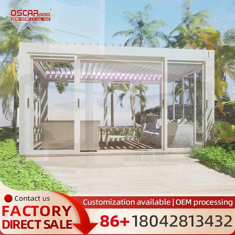 

2024 Hot Sale High Quality Modern Electric Aluminum Pergola Waterproof Louvered Roof Durable Wood Plastic Alloy pergola