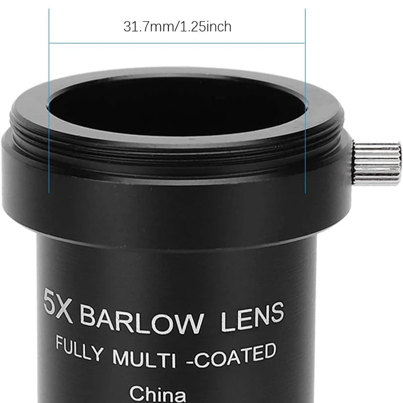 1.25'' 망원경 5X Barlow 렌즈 블랙 메탈 M42 x 0.75mm 천문 사진용 나사 피치 렌즈 완전 멀티 코팅