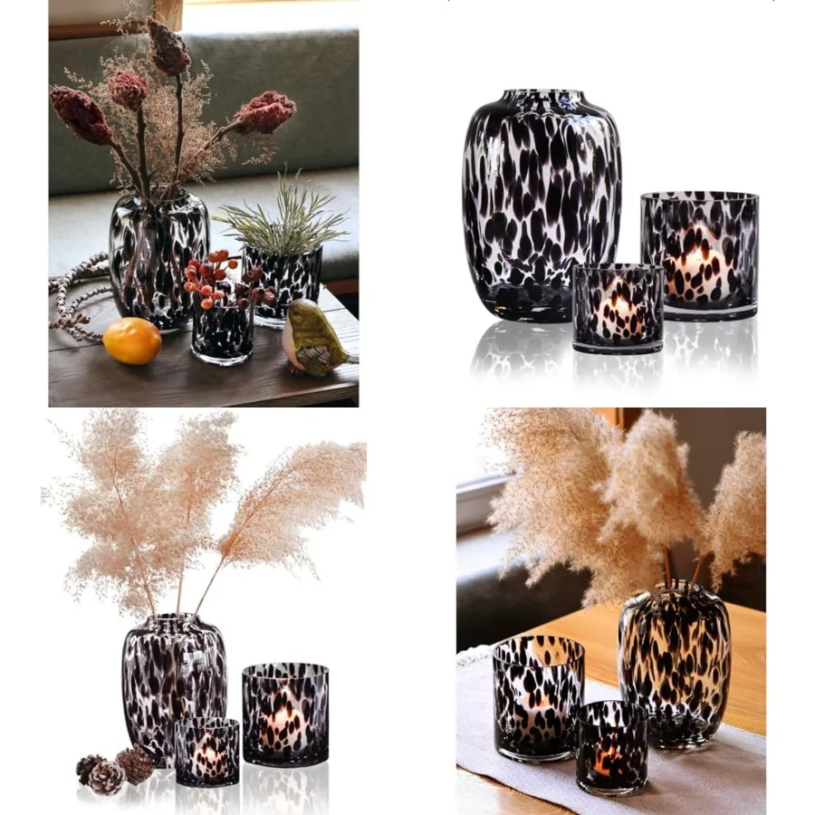 

Glass Vase and Candle Holder Set, 3-Piece, Modern Fall Decor Table Centerpiece Thanksgiving Christmas Day Gift Idea, Flower Vas