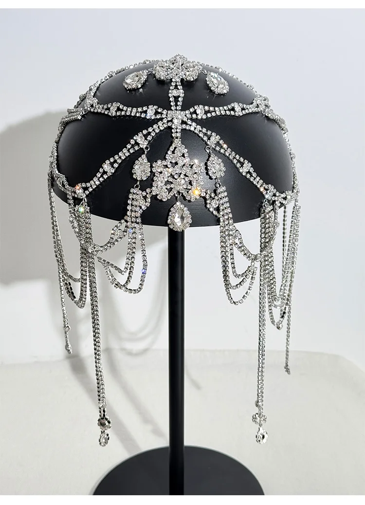 Super Flash voller Diamant Wassertropfen Fransen Kopfbedeckung exotischer Stil Augenbrauen Anhänger Haarschmuck Prinzessin Stirnkette Frau