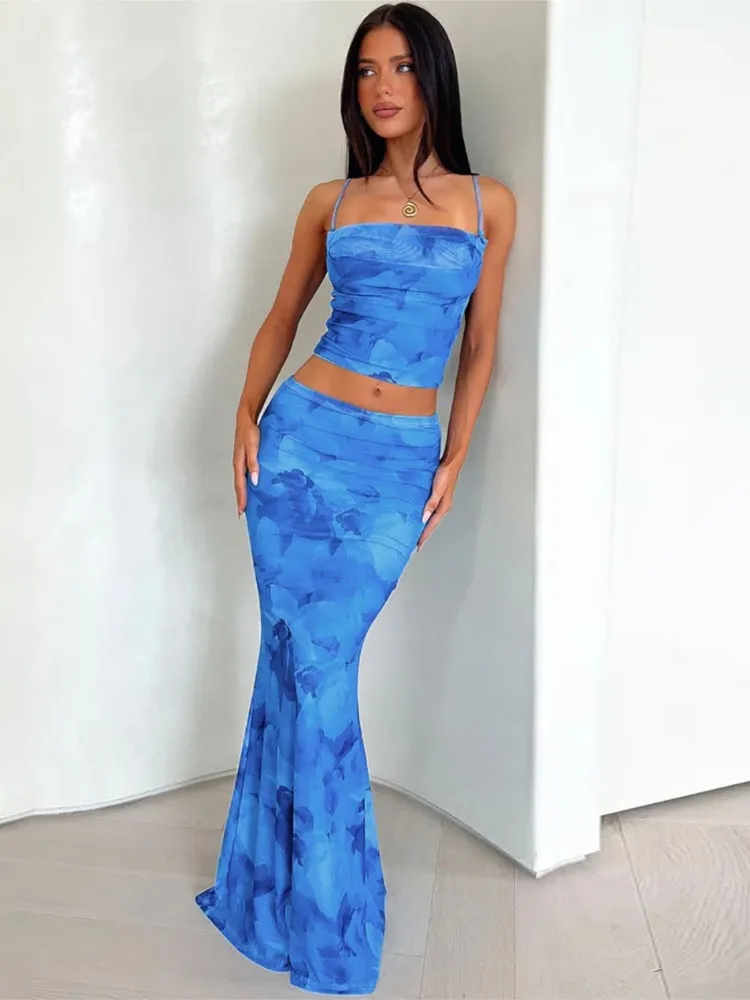 

Sleeveless Backpack Hip Skirt Suit Sexy Slim Short Vest Long Skirt 2 Piece Set 2026 Fashion Women's Summer Spaghetti Strap Suit