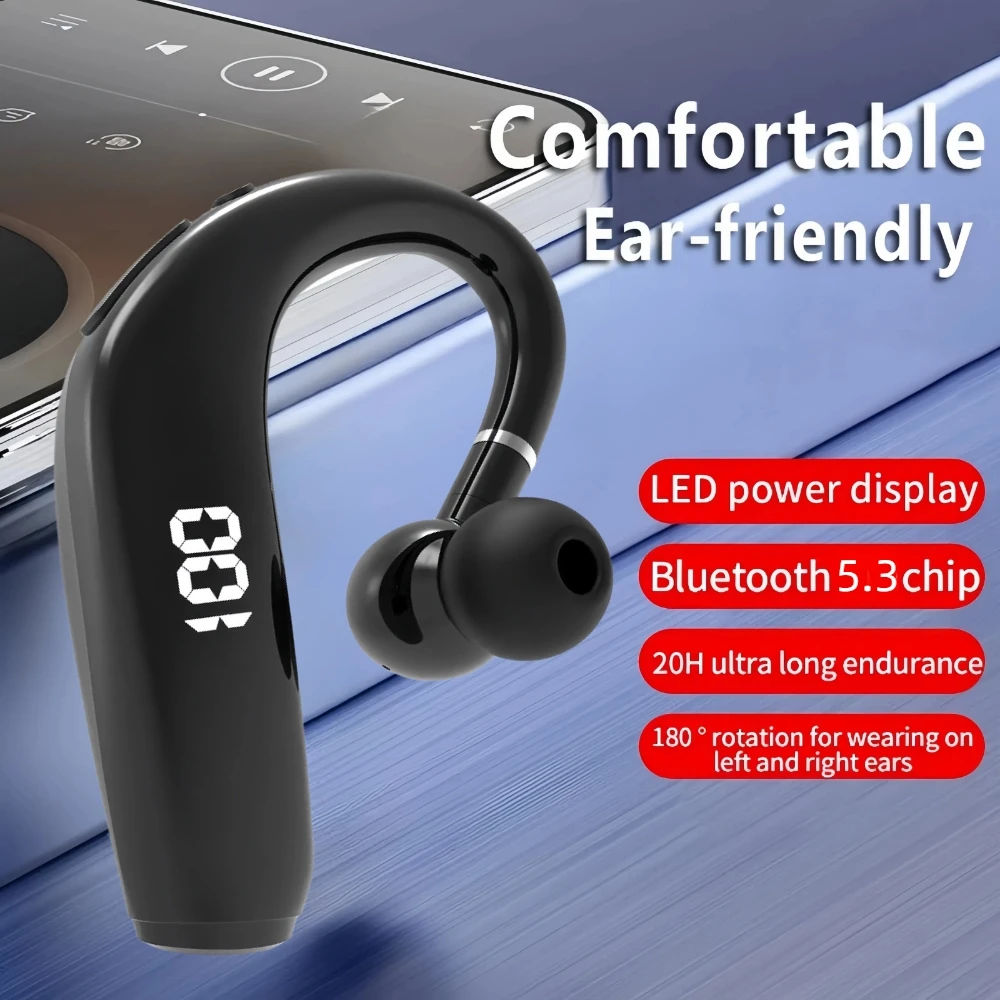 Bluetooth 5.3 Earphone Digital Display Bluetooth Headset Noise Cancelling Ear Hook Headphone Waterproof Wireless Stereo Earbud