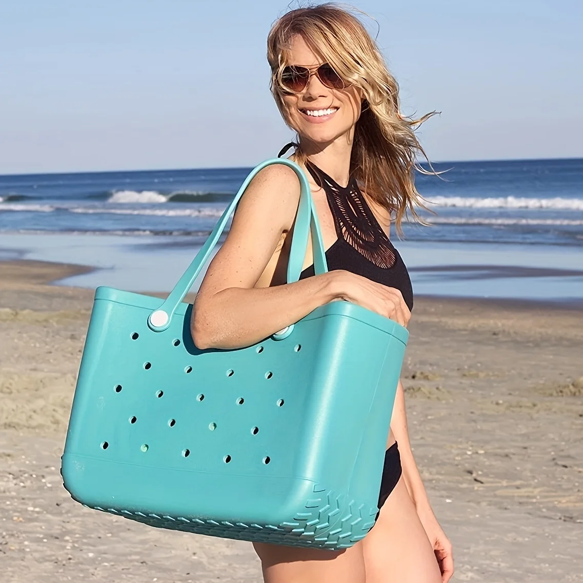 EVA beach bag, fashionable handbag, suitable for outdoor sports, swimming, shopping, parties, easy to carry