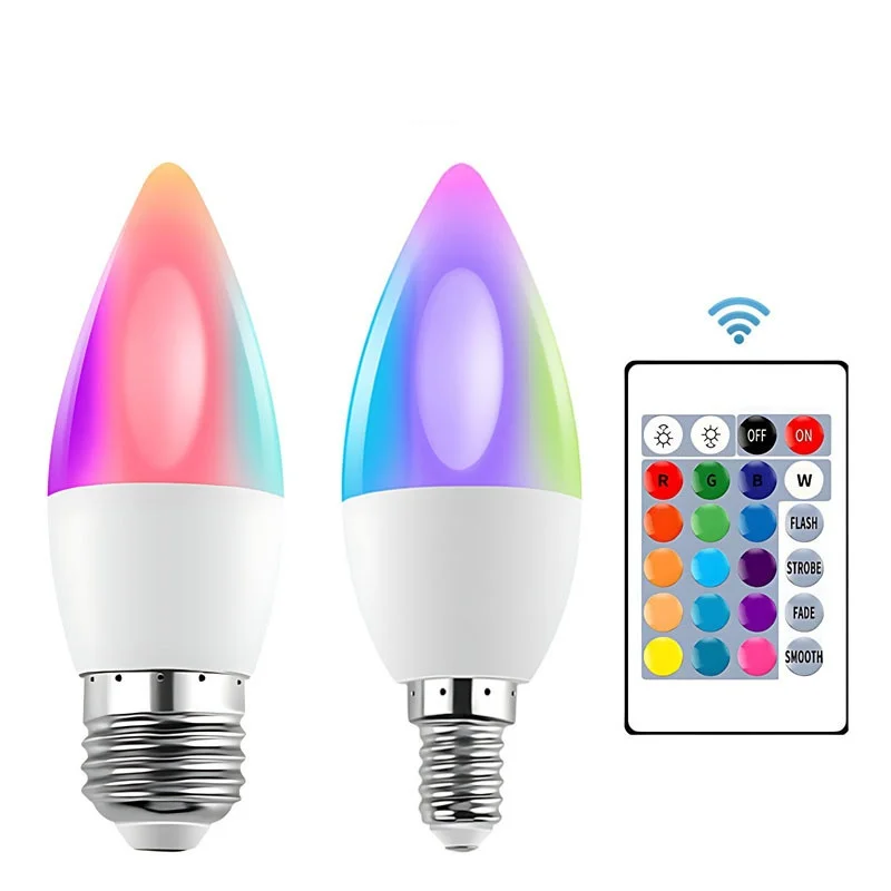 E14 E27 B22 RGB شمعة لمبة LED متعدد الألوان ضوء 16 ألوان 220 فولت 110 فولت الإضاءة الذكية عكس الضوء 24 مفتاح التحكم عن بعد مصباح