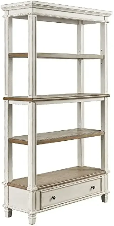 Librería Realyn French Country de 75" con cajón, blanco con astillado