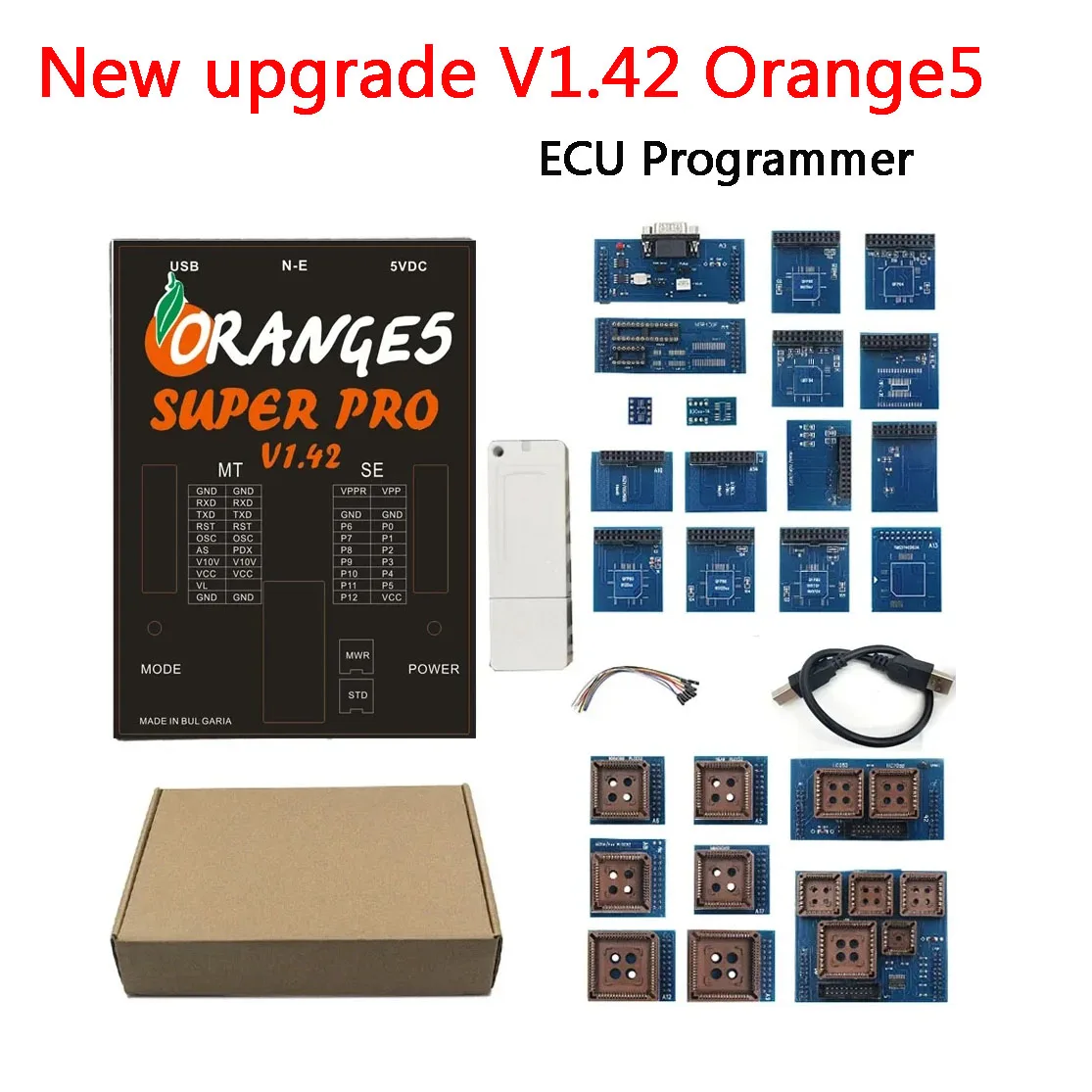 

New Super V1.42 Orange5 Super Pro ECU Programmer adds more Ecu Mcu list Adaptors Adapter Key Prog SRS Reset IMMO