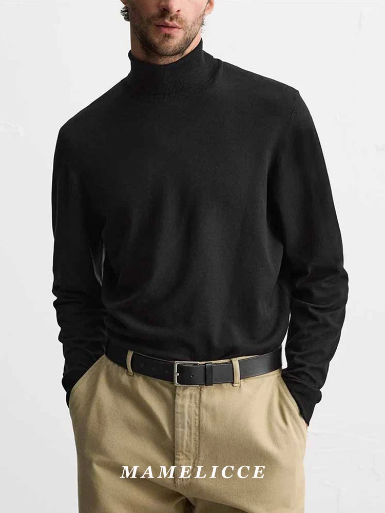 MAMELICCE Original design Minimalist Casual Black High-Neck Knit Sweater Pullover Men's Topwear Sweater for Men