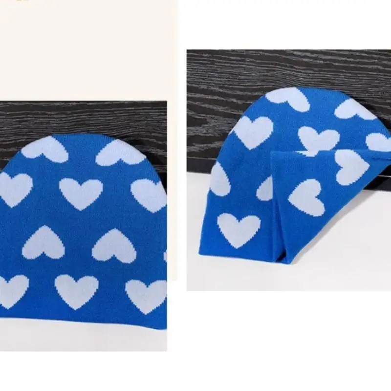 p9fe 성인 십대 심장 패턴 니트 비니 모자 겨울 방풍 스키 사이클링 모자