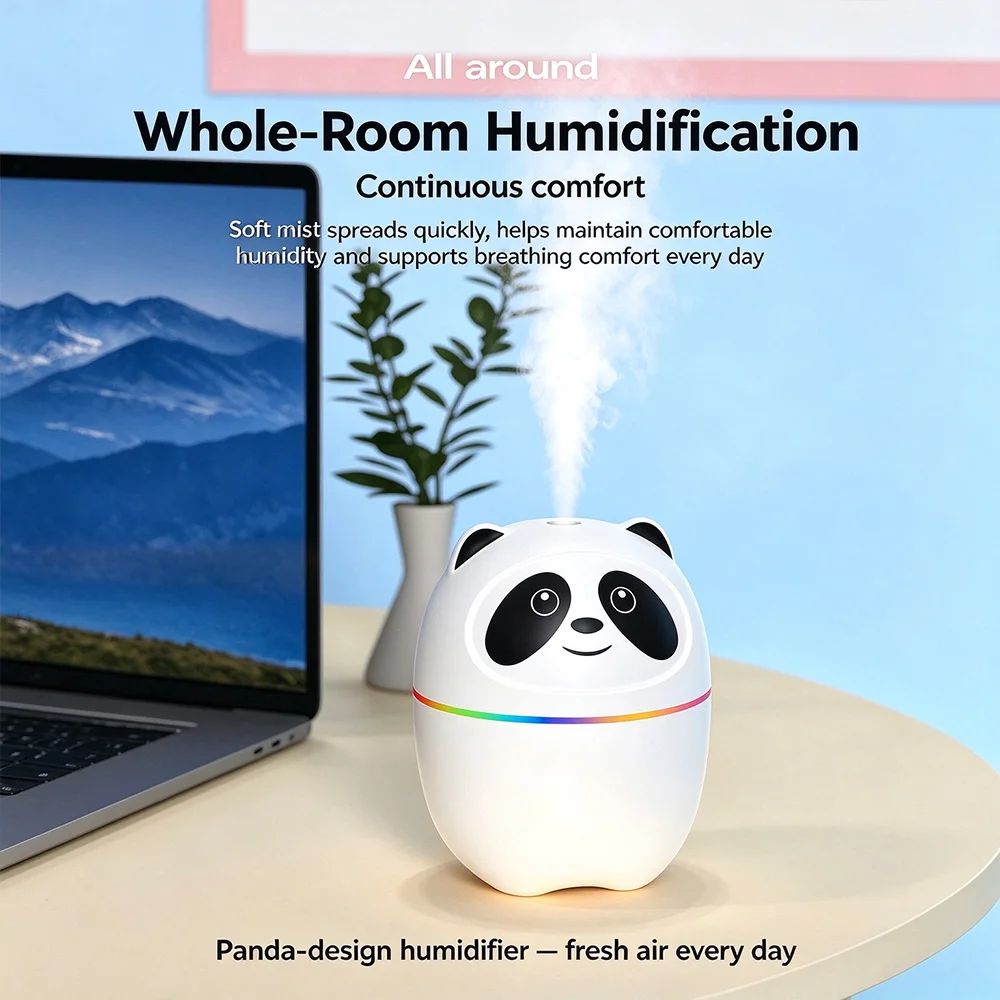 Lovely panda humidifier, ultrasonic fragrance machine, RGB lamp, two spray modes, bedroom office car ultra quiet desktop spray