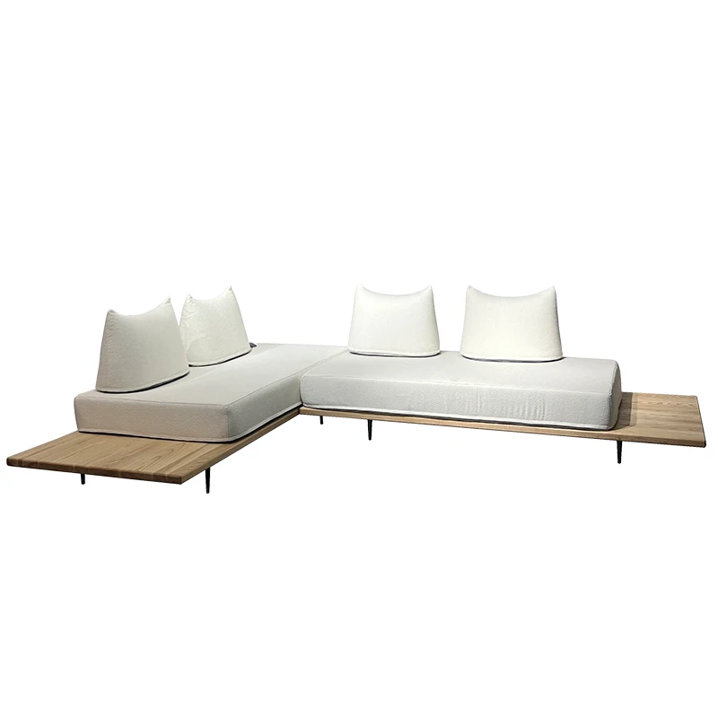 Japanese log cream wabi wind living room solid wood fabric three or four sofa