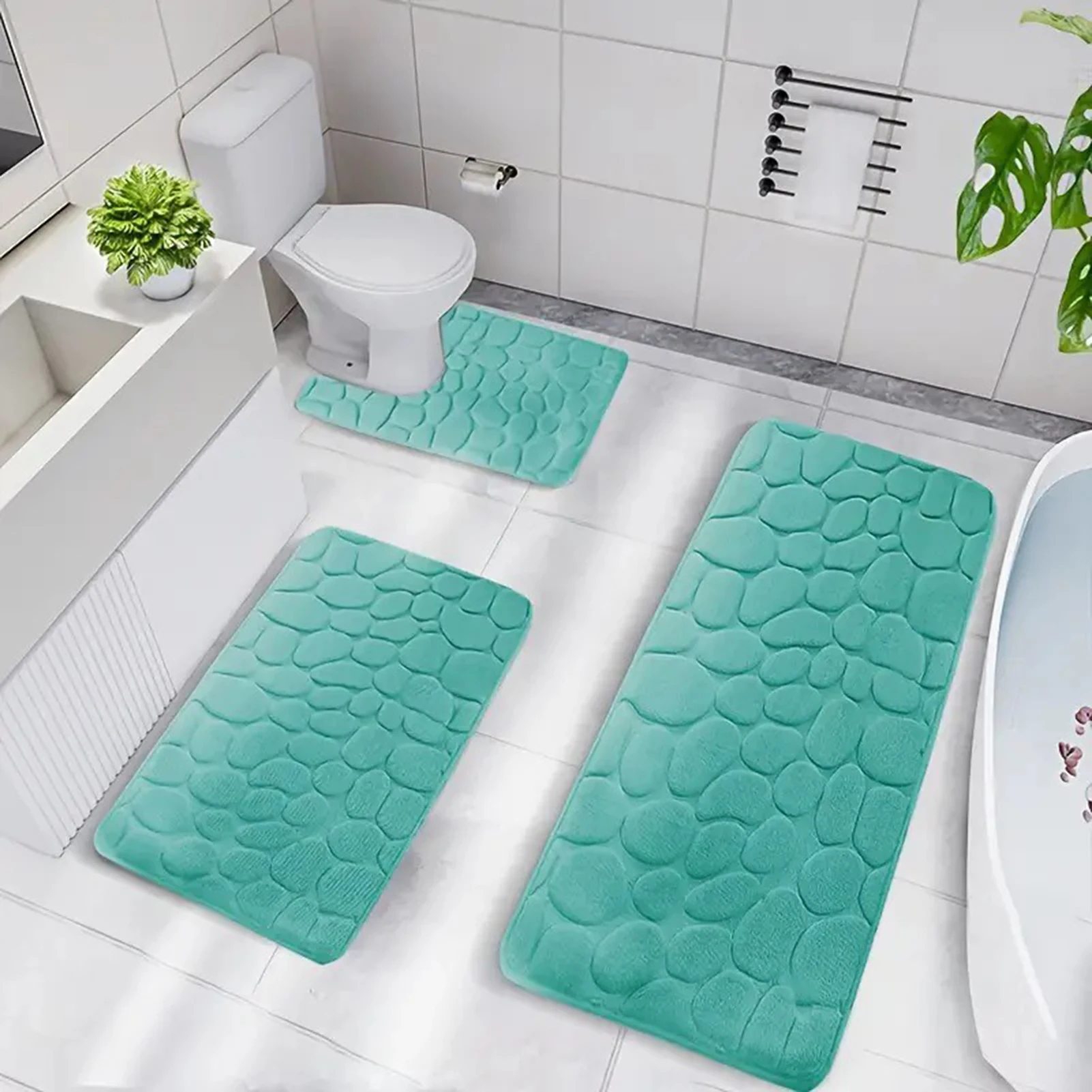 Ultra-Soft 3pcs Memory Sponge Bath Mat Set Soft Comfortable Bathroom Rug For Room Decor