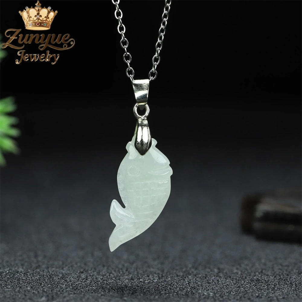 

High-End Jadeite Fish Pendant Necklace Luxury Quality Jewelry Exquisite Fashion Jewelry Popular Charms Elegant Best Selling Gift
