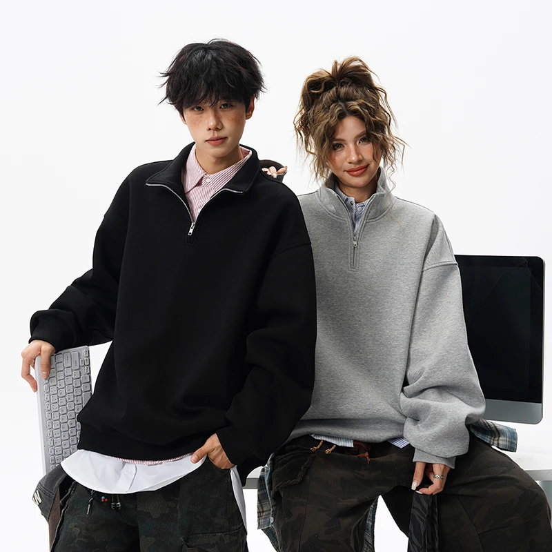 

Outdoor Hiking Mountaineering Loose Comfortable Half Zip Hoodie Spring and Autumn Fashion Trend Stand Up Collar Pullover Hoodie