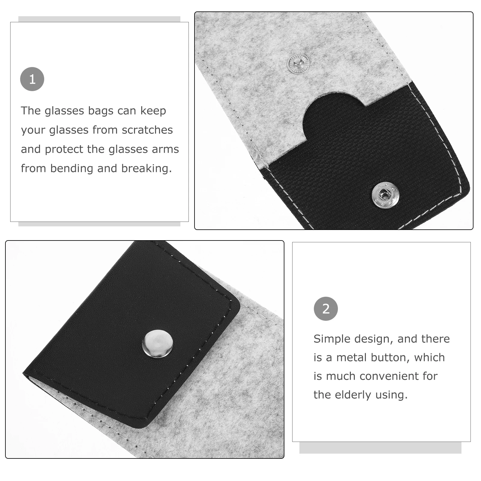 

3pcs Eyeglasses Felt Pencil Case Light Grey Soft Travel Sunglasses Holders Reusable Storage Bag Reading Glasses Case Thin Metal