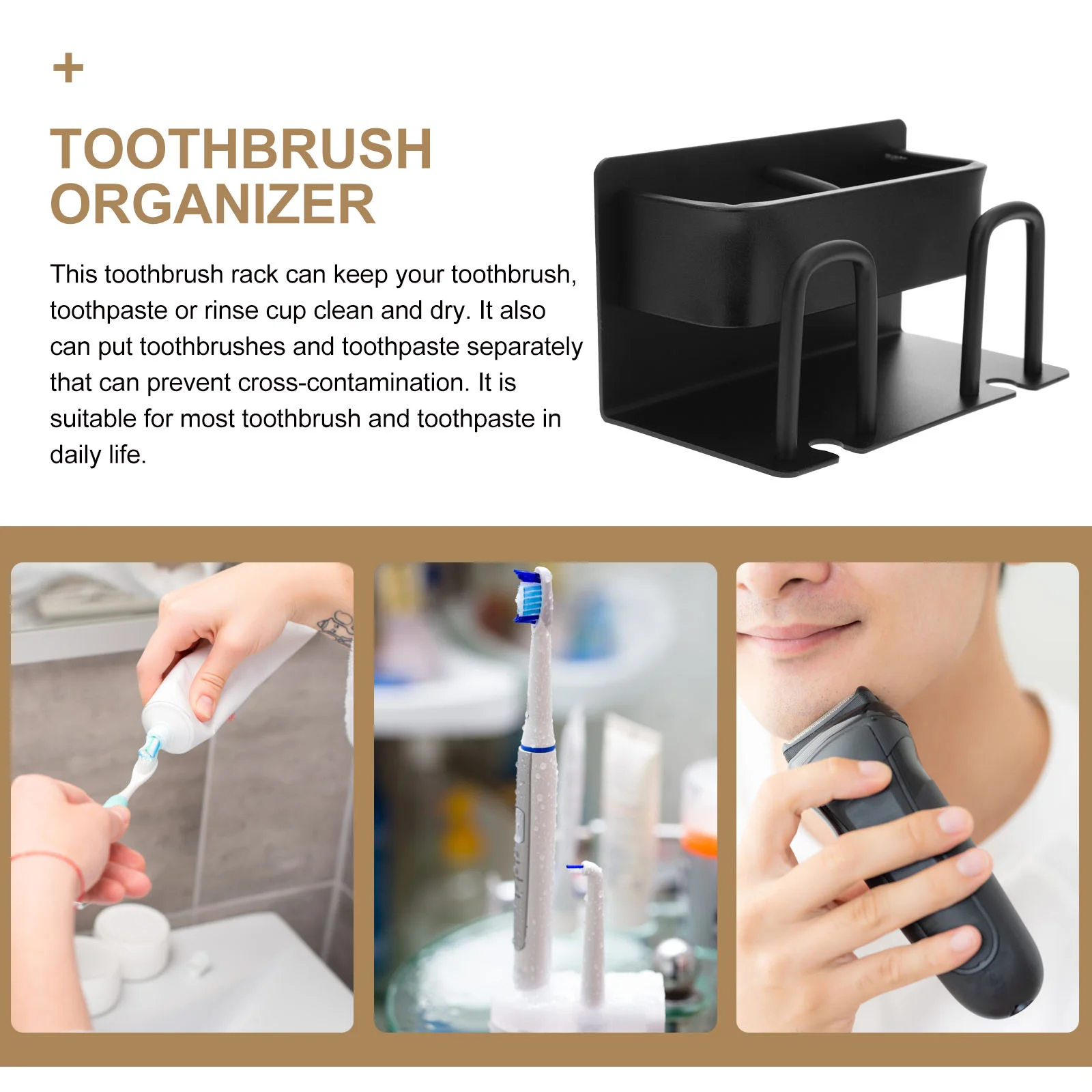 Toothbrush Rack Holders Wall Mounted Electric Black Organizer Toothpaste Shelf Wall-mounted