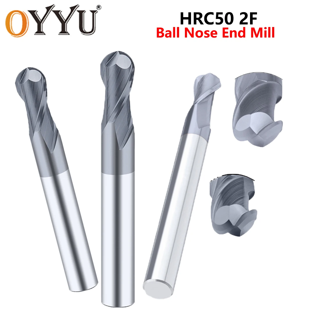 

OYYU HRC50 2 Flutes 2F Ball Nose End Mills CNC Carbide Milling Cutter Endmill Tools R0.5 R0.75 R1 R2 50L 75L 100L Straight Shank