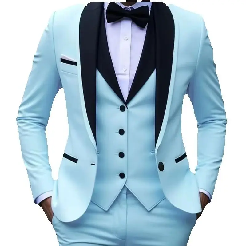 

Slim Fit Mens Suits 3 Piece Black Shawl Lapel Casual Tuxedo for Wedding Groomsmen Formal Party Suit Male 2026(Blazer+Vest+Pants)