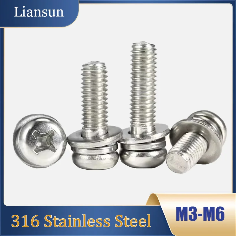 10-50 قطعة فيليبس جولة رئيس الربيع مع وسادة مزيج مسامير M3 M4 M5 M6 316 الفولاذ المقاوم للصدأ طول 6/8/10/12/16/20/25/30 مللي متر