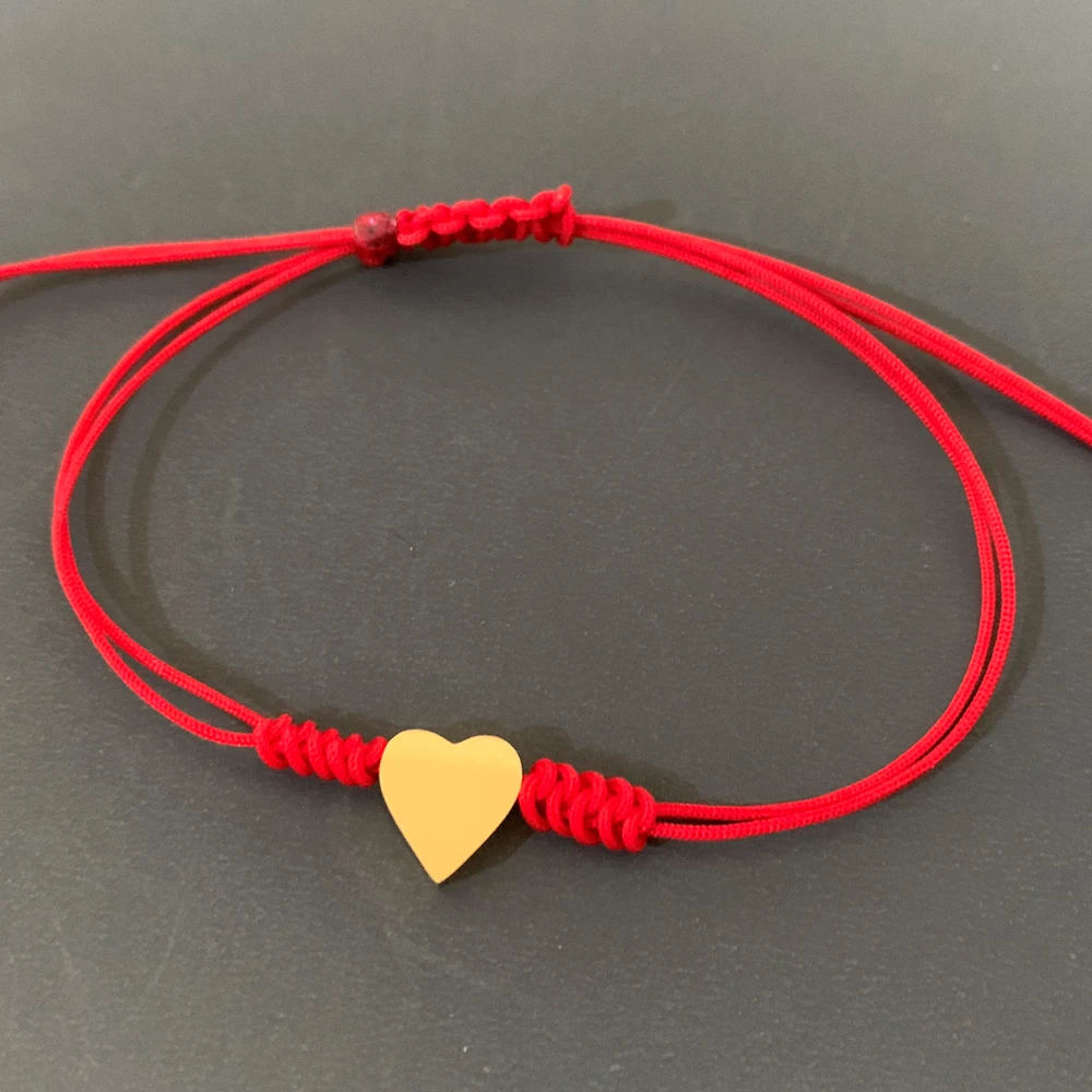 Handmade Red Rope Glossy Steel Heart Charm Wristband Bracelet for Women Causal Wrist String Strand Arm Cuff DIY Making Jewelry