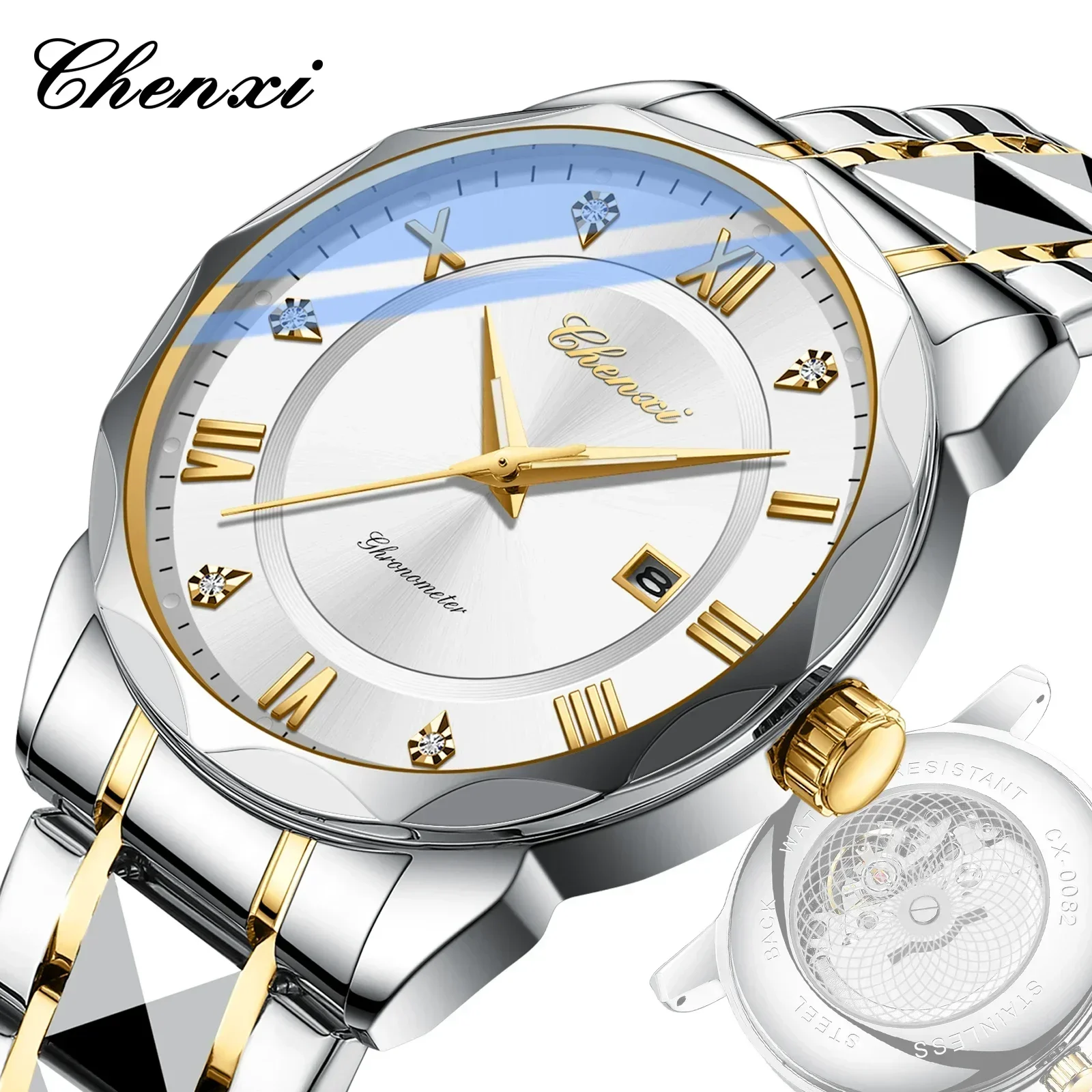 Chenxi 0082 Luxury Sport Wrist Watch For Man bracelet Luminous Date Men Watch Quartz Stainless Steel Men's Watches Male Reloj