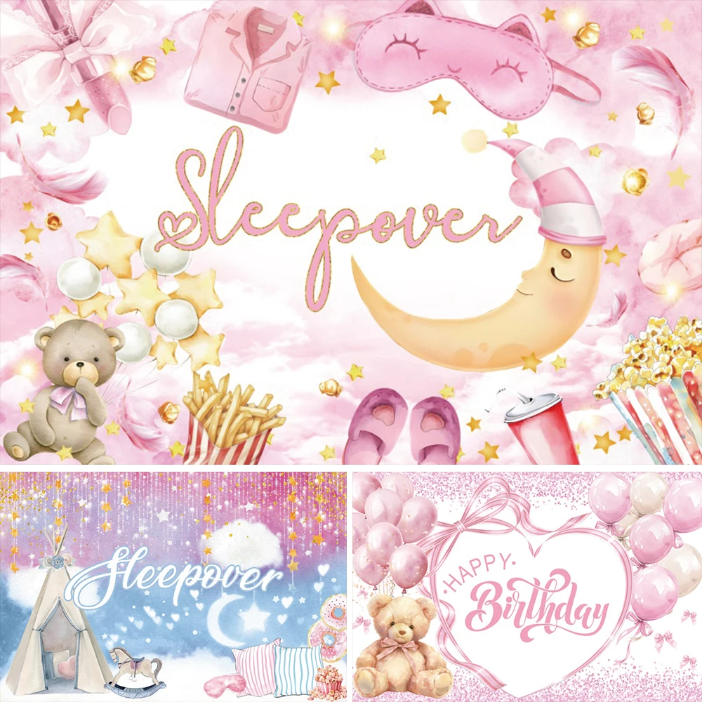 

Classic Little Bear Baby Shower Photo Backdrop Girls Pink Balloon Moon Birthday Decoration Cake Smash Photography Backgrounds