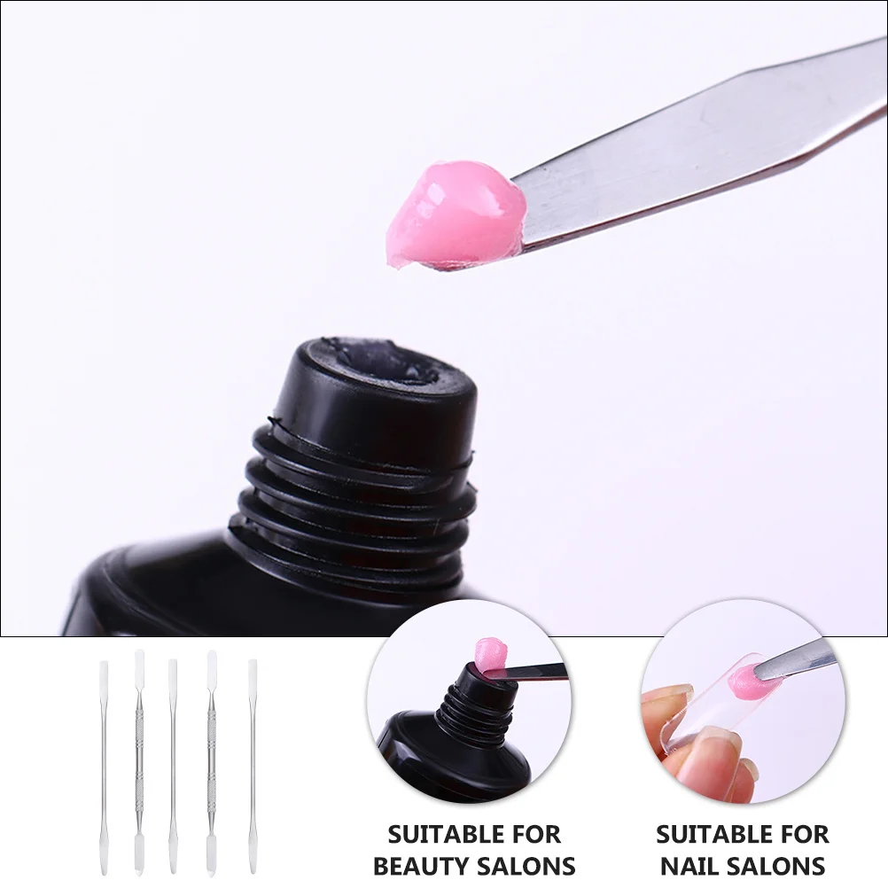 Spatule de maquillage en acier inoxydable, outil Double face pour fond de teint, Blush, fard à paupières, couleur des lèvres, bâton de mélange de manucure, 5 pièces