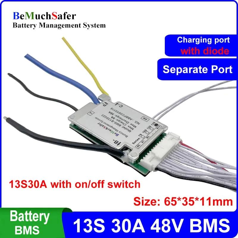 10S 13S 30A Battery BMS With On/Off Switch Temperature Sensor 7S 12S 24V 36V 43V 48V BMS for DIY E-Bike E-Scooter Battery Pack