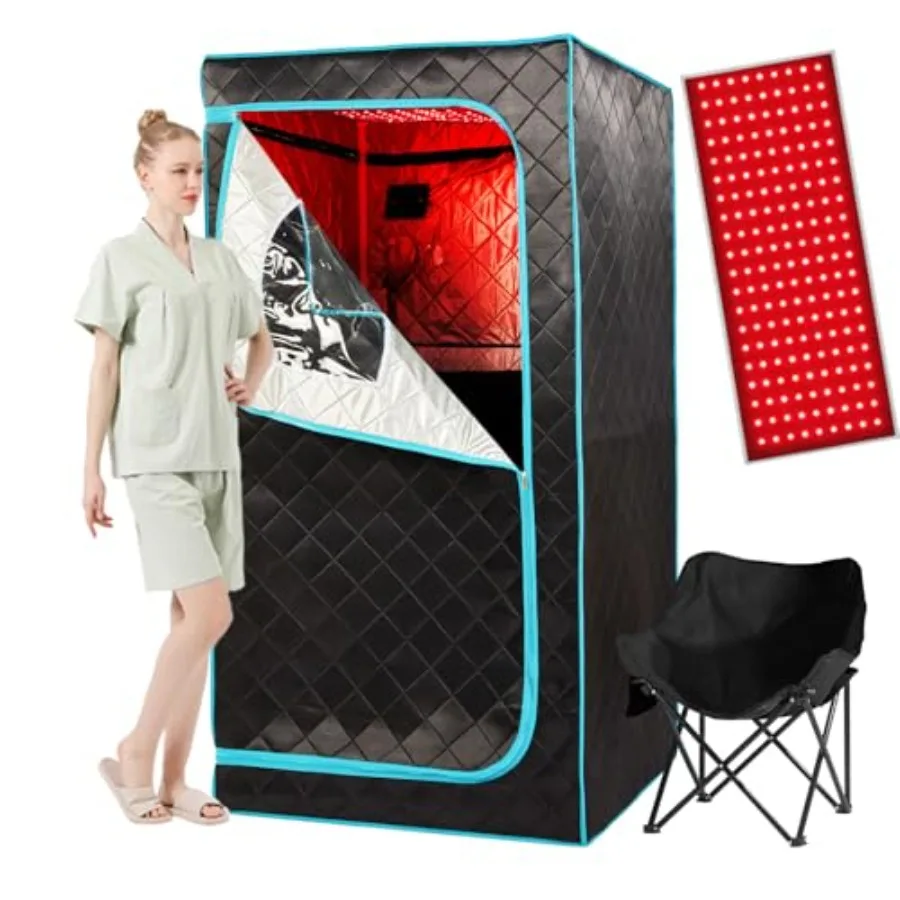 

Портативная инфракрасная сауна для 1 человека с красным светом, полноразмерная домашняя сауна-кабина с премиальным сухим нагревом и дистанционным управлением температурой