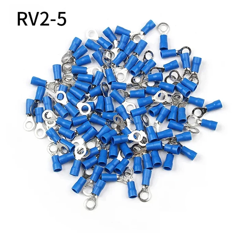 RV2-5 Blue Ring Insulated Wire Connector Electrical Crimp Terminal Cable Connector Wire Connector 100PCS/Pack RV2.5-5 RV