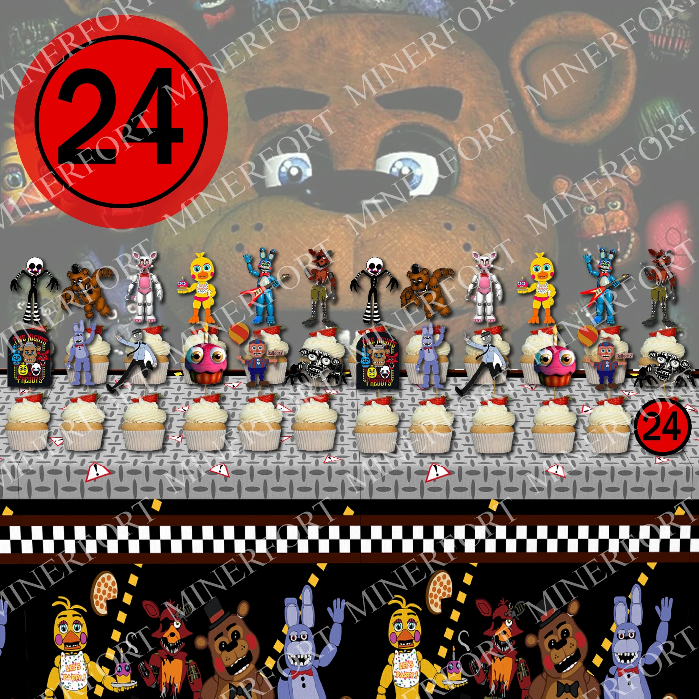 Juego FNAF, decoración de reunión familiar de Five Nights at Freddy, adornos para magdalenas de feliz cumpleaños, tema de Halloween para suministros de fiesta