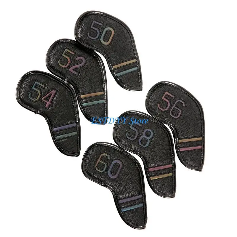 G6DE 6Pcs Golfs Head Cover, Thick Synthetic PU Leathers Golfs Iron Head Cover with Big Number for Long Neck Golfs Club Head