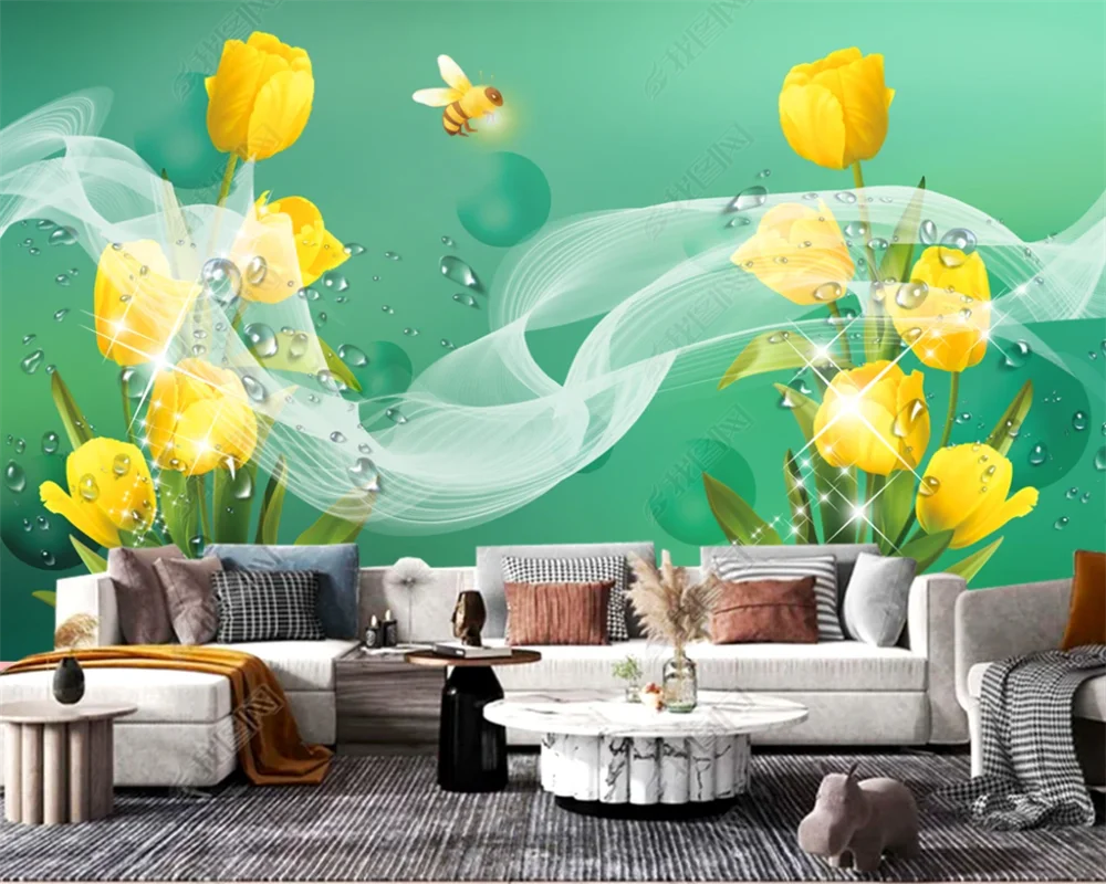 beibehang papel de parede papier peint Customized Modern Indoor New Variety of Color Tulip TV Background Decoration Wallpaper