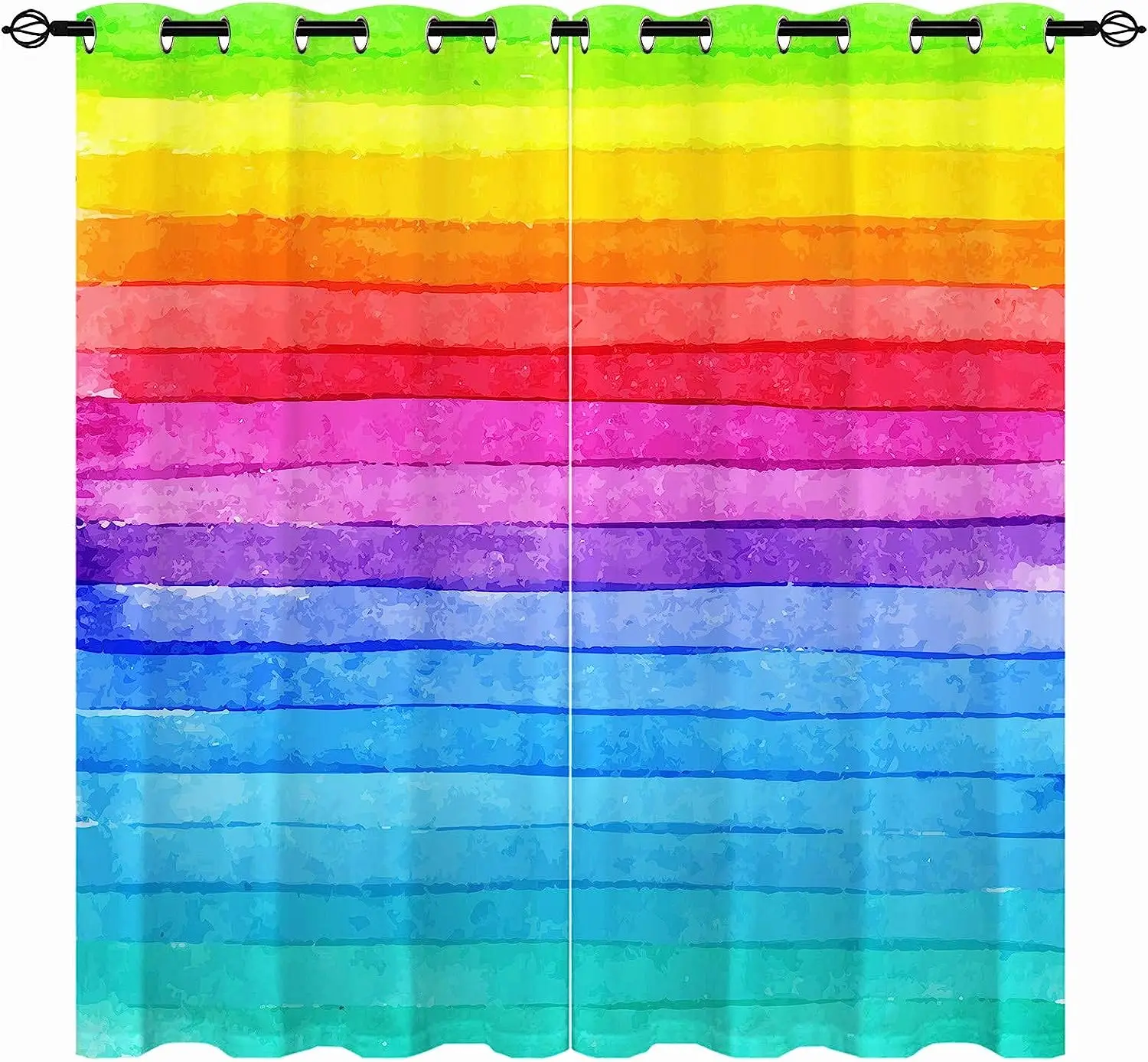 

3D Print Pattern Abstract Watercolor Rainbow Striped Curtains for Living Room Palette Hand Drawn Shading Window Drape Decoration